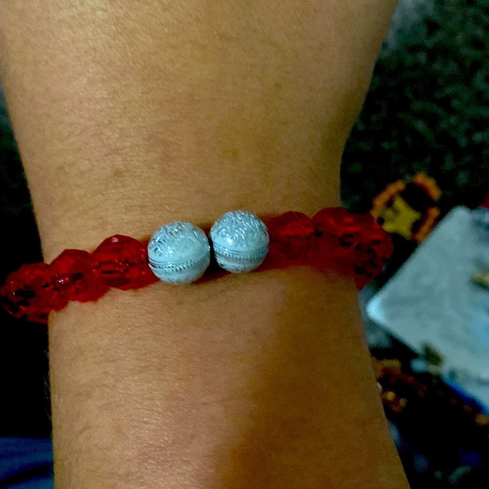 Handmade red and white bracelet